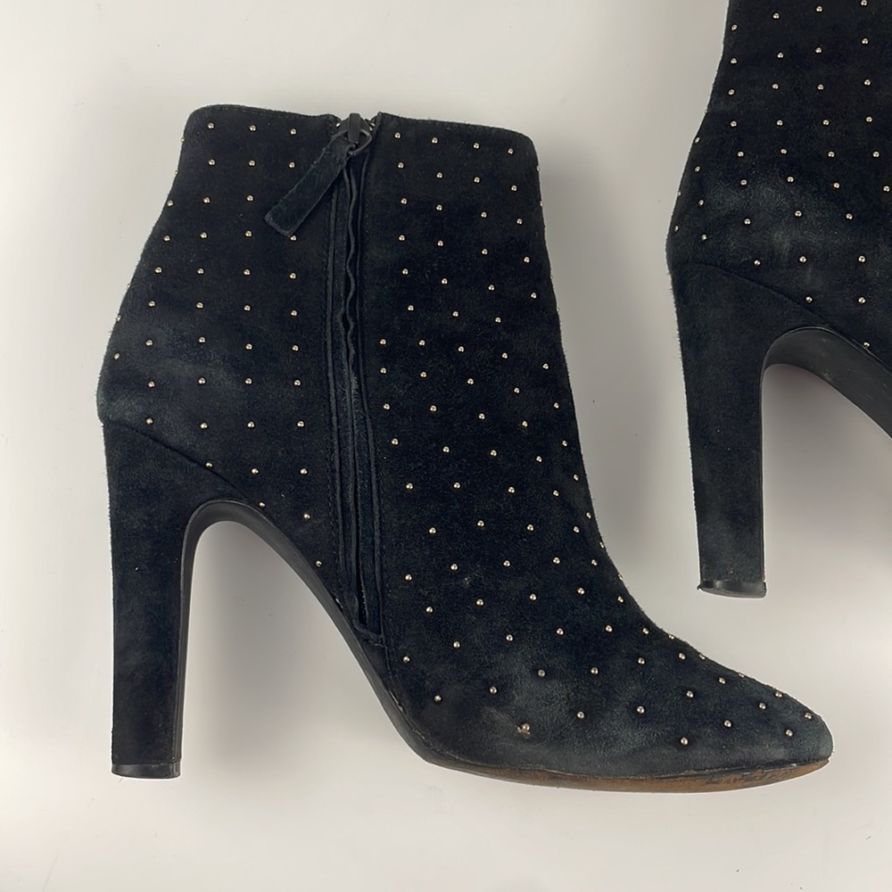 Joie | Hachrio Studded Suede Leather 4.25" Heel Ankle Bootie Black Size 39 - Picture 10 of 14